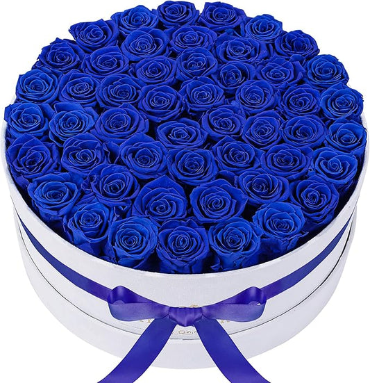50 Piece Roses in a Velvet Box, Flowers for Delivery, Presereved Flowers Birthday Gifts for Women Mom and Wife (Royal Blue)