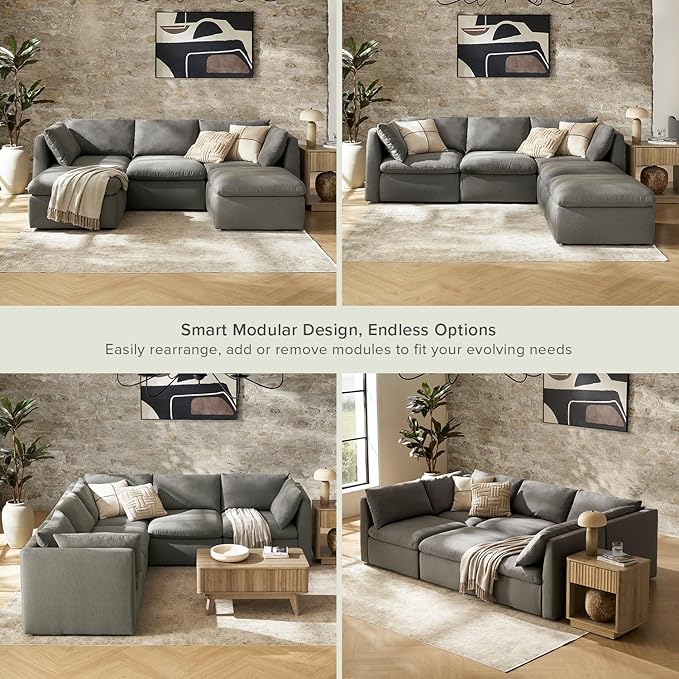 mopio Oversized Modular Sectional Sofa with Fully Removable Covers and Storage, Convertible U, L-Shaped and Sleeper Sectional, Modern Couches with Ottoman Chaise (Stone Gray Fabric, 5 Seats, U)
