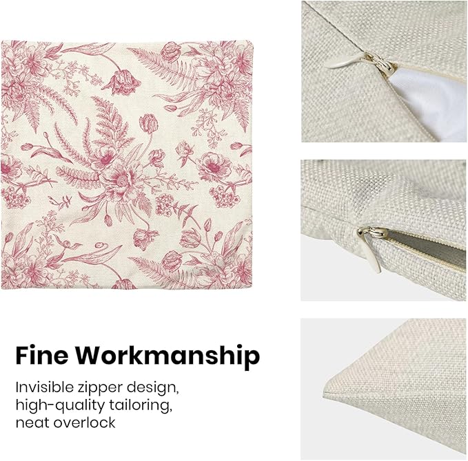 CXMEIFLY Hot Pink Spring Pillow Covers 18 x 18 Inch Set of 2 for Chinoiserie Flowers Decor Throw Pillows Floral Leaves Seasonal Plant Outdoor Decorative Cushion Cases for Couch Bed Decorations