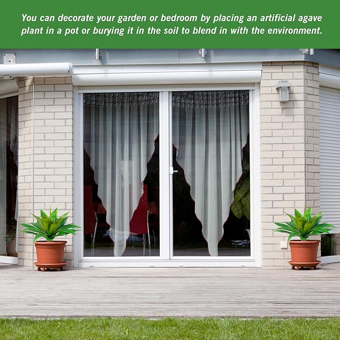 Artificial Agave Plants,Large UV Resistant Fake Agave Planters for Indoor and Outdoor Decorating Plantas Artificiales Decorativas Grandes(2Pack, 28")