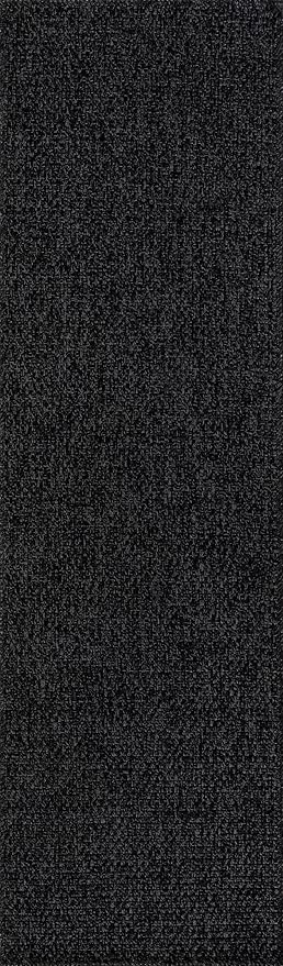 CAMILSON Indoor and Outdoor Runner Rug Dark Gray Black Solid Boho Woven Design Easy-Cleaning Non Shedding Farmhouse Living Room Bedroom Garden Patio and Kitchen Washable Outside Carpet Alfombras (2x7)