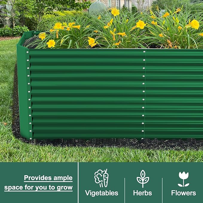 Land Guard 6x3x3ft Rectangular Galvanized Raised Garden Beds, Large-Capacity Metal Planter Box Outdoor, Durable Deep Raised Garden Bed 3ft Tall, Raised Beds for Gardening Vegetables, Forest Green