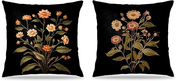 William Morris Inspire Vintage Floral Pillow Covers 18x18 Set of 2, Floral Room Decor, Dark Cottagecore Rustic Wildflower Botanical Decorative Throw Pillow Covers for Home Bedroom Living Room