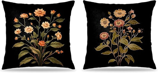 William Morris Inspire Vintage Floral Pillow Covers 18x18 Set of 2, Floral Room Decor, Dark Cottagecore Rustic Wildflower Botanical Decorative Throw Pillow Covers for Home Bedroom Living Room