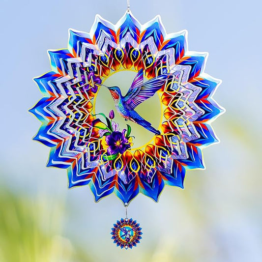 Hummingbird Wind Spinner,Hanging Wind Spinners Outdoor for Garden Decoration，12 inch 3D Stainless Steel Wind Sculpture for Indoor/Outdoor Decor