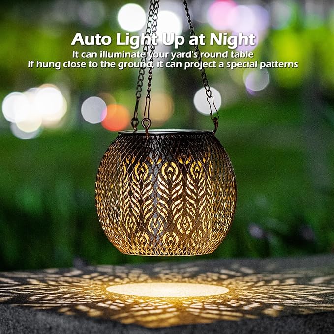 LeiDrail Hanging Solar Lanterns 2 Pack Solar Lanterns Outdoor Waterproof Garden Metal Decorative Light Patio Decor for Outside Yard Tree Tabletop Landscape