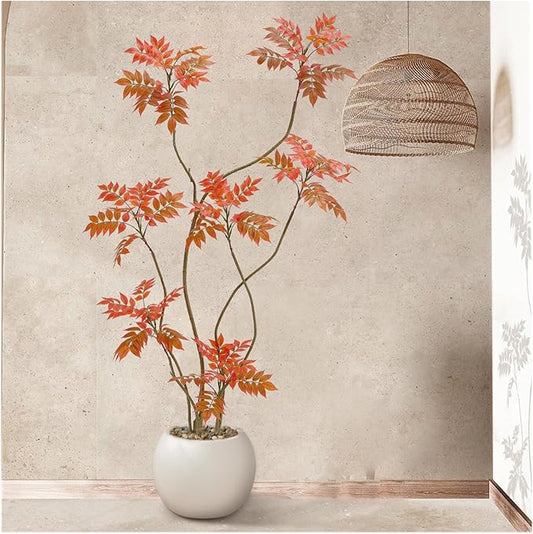 Artificial Mahonia Fortunei Tree 6ft,Tall Fake Plant Artificial Sumac Tree, Faux Plants Indoor Fake Plants Decor with Pots for Home Office Bathroom Bedroom Living Room Decorations Housewarming