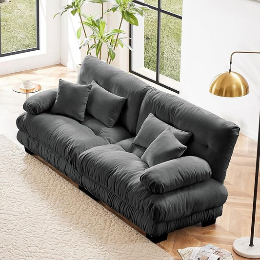 Loveseat Modular Sectional Sofa, Cloud Couch 2 Seater Sectional Couch Home Sofa Living Room Oversized Couch, Modern Deep Seat Couch with Chaise with Round Bolster Armrests 4 Pillows(Gray)
