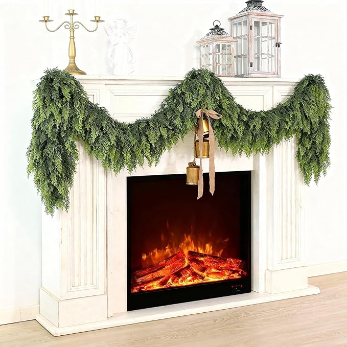 5FT Real Touch Cedar Garland for Fireplace - Artificial Christmas Garlands Realistic Faux Greenery Fake Pine Needles Garland for Holiday,Table, Window,Mantel,Stairs, Home,Indoor Outdoor Decor (1PCS)