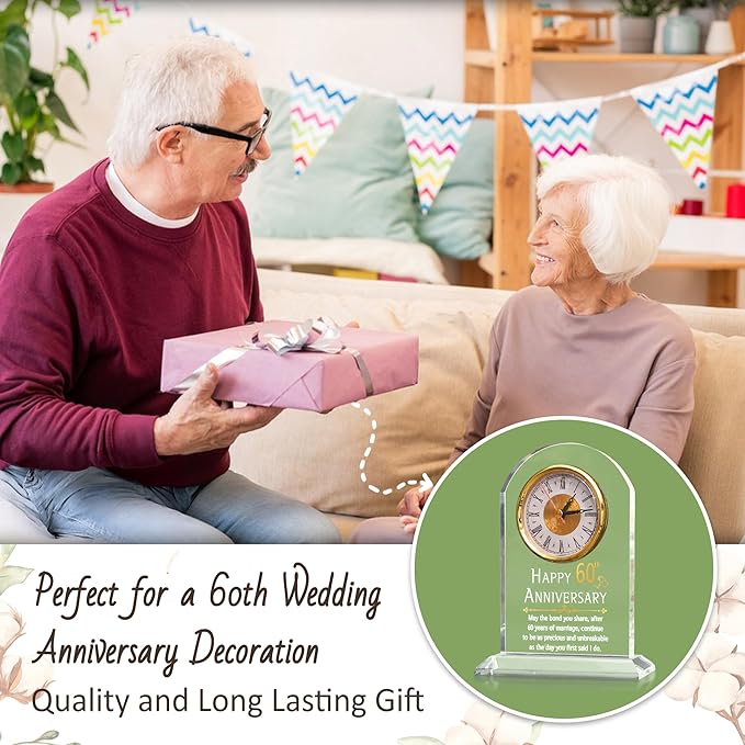 60th Anniversary Wedding Gift, Anniversary Quartz Clock, Desk Table Clock, 60 Years of Marriage, Golden Wedding for Couple, Parents, Grandparents (60th Anniversary)