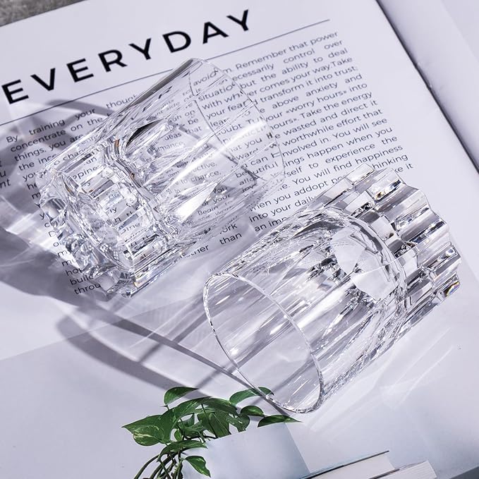 KAMMAK Crystal Whiskey Glasses Set of 2, Handcrafted 2.03oz Old Fashioned Glasses Stemless, Luxury Cocktail Glasses, Hand Blown Scotch Cup for Women, Men Barware Gift for Liquor, Bourbon