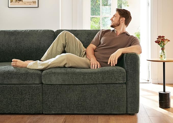 HONBAY Sectional Couch with Storage Seats, Modular Sectional Sofa with Storage Ottoman, U Shaped Sectional Couches for Living Room,Green