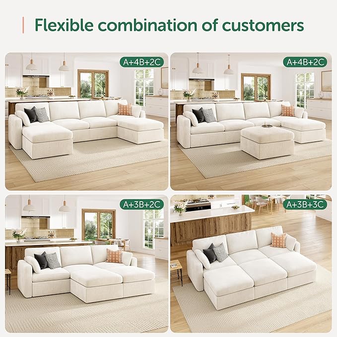 HONBAY Modular Sectional Couch with Storage Ottoman, Sectional Sofa with Storage Seats, L Shaped Sectional Couches for Living Room, Beige