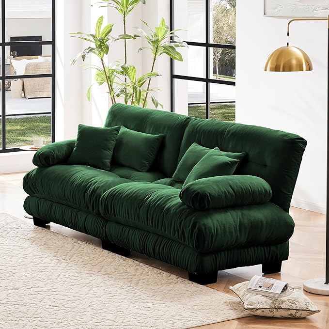Modular Sectional Sofa, Comfy Cloud Couch Oversized Loveseat, Sectional Couches for Living Room, Modern Chenille Couch for Bedroom, Sleeper Deep Seat Sofa with Throw Pillows, Green