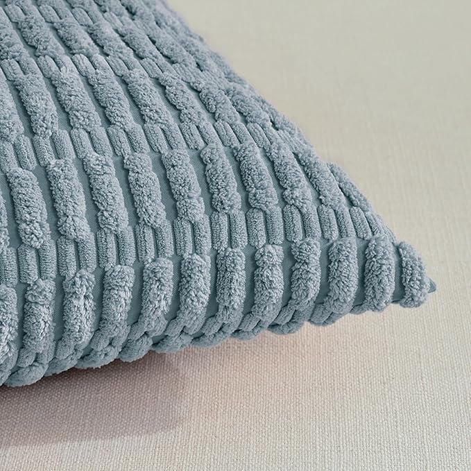 Fancy Homi 4 Packs Boho Light Blue Decorative Throw Pillow Covers 12x24 Inch for Couch Bed Sofa, Rustic Modern Farmhouse Home Decor, Soft Plush Corduroy Cute Rectangle Cushion Case 30x60 cm