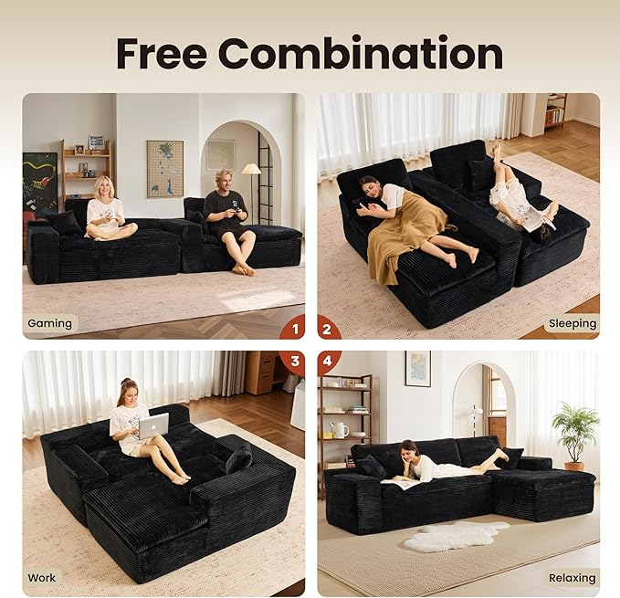 ovios 105” Modular Sectional Sofa with Thicken Seat Cushion, Cloud Couch with Deep Seat, Modern L-Shape Sofas Couches with Chaise,Upholstered Couches for Living Room Bedroom,Black