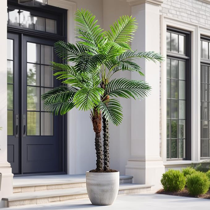 6.2FT Artificial Phoenix Palm Tree with Coconut Fruit Outdoor Indoor Decor Large Faux Coconut Silk Palm Tree Tropical Fake Tree Large Faux Sago Palm Plant for Home Yard Outside Patio Poolside