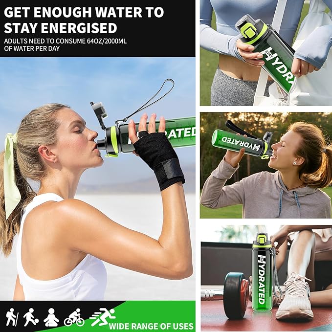 Water Bottle, 32 oz Motivational Water Bottles with Time Marker-Tritan & BPA Free, Sports Water Bottle with Time to Drink & Strap, Wide Mouth, Leakproof -Gift for Christmas Gym Fitness & Outdoor