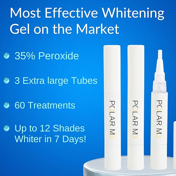 Polar MD Teeth Whitening Kit, Professional Teeth Whitener Gel Pens, 1YR. Supply, Compare to Whitening Strips. Powerful 32 LED Wireless Activating Light.