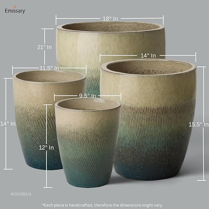 Emissary Bullet 9.5 in. Bayside Green Ceramic Round Planter (9.5 in. L x 9.5 in. W x 12 in. H) with Drainage Hole