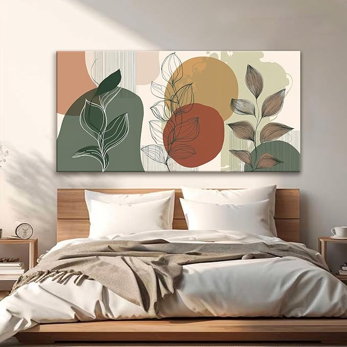 Tsomzxng Canvas Art Wall Decor Abstract Boho Wall Art For Living Room Modern Century Canvas Prints Paintings Pictures Green Botanical Bohemain Wall Art For Hotel Home Wall Artwork 24x48 Inch