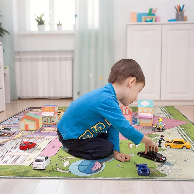 5x7ft Kids Doll House Play Rug,Non-Slip Faux Wool Carpet with Interactive English Words, Educational House Rooms Design for Playroom, Bedroom, Nursery Gift