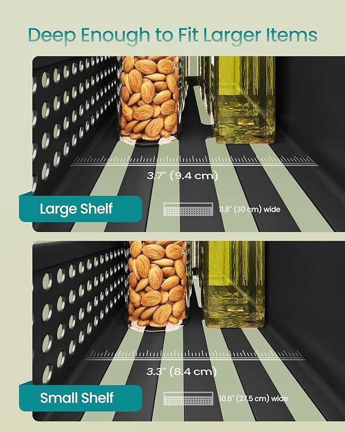 SONGMICS Magnetic Spice Rack for Refrigerator, Set of 4, 2 Large and 2 Small Kichen Magnetic Shelves for Microwave, Washing Machine, Spice Organizers, No Drilling Needed, Ink Black UKCS061B01