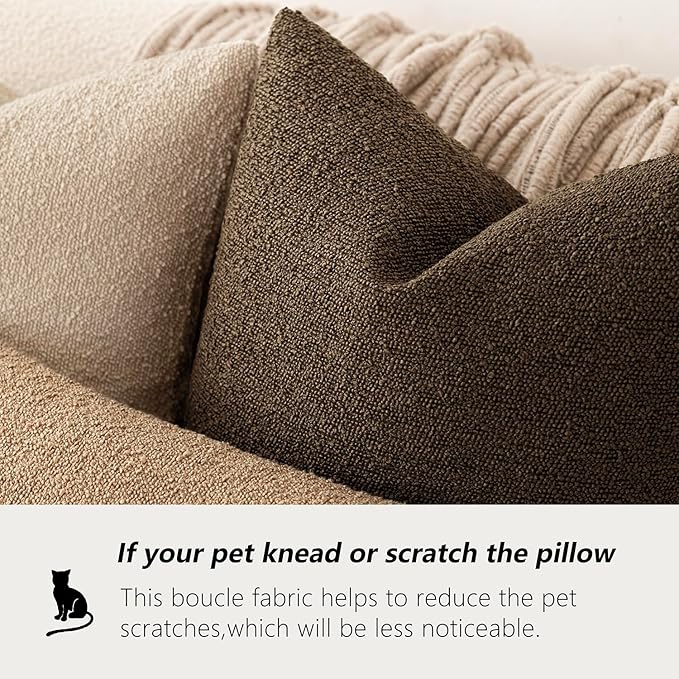 Foindtower Pack of 2 Textured Boucle Throw Pillow Covers Accent Solid Decorative Pillow Cases Cozy Woven Couch Cushion Case for Sofa Bedroom Living Room Home Decor 20x20 Inch Chocolate