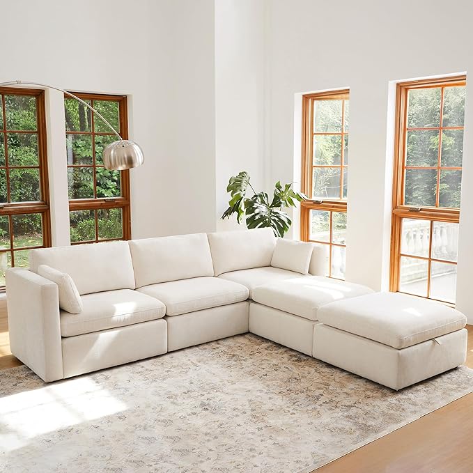 CHITA Oversized Modular Cloud Sectional Sofa, FSC Certified U Shaped Sectional Couches for Living Room, 112 inch Width, 5 Seat Modular Sofa Includes 2 Storage Ottomans, Linen