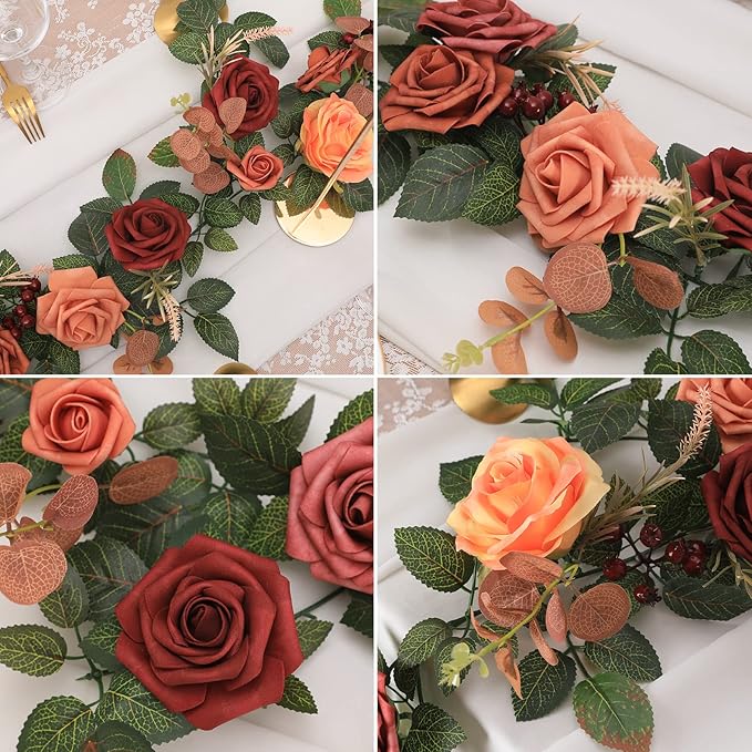 5FT Artificial Rose Flower Burgundy Fake Floral Garland for Wedding Ceremony Backdrop Arch Flowers Table Centerpieces Decorations