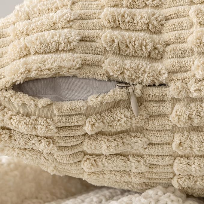 MIULEE Pack of 2 Corduroy Decorative Euro Sham Throw Pillow Covers 24x24 Inch Soft Boho Striped Pillow Covers Modern Farmhouse Home Decor for Sofa Living Room Couch Bed Tan