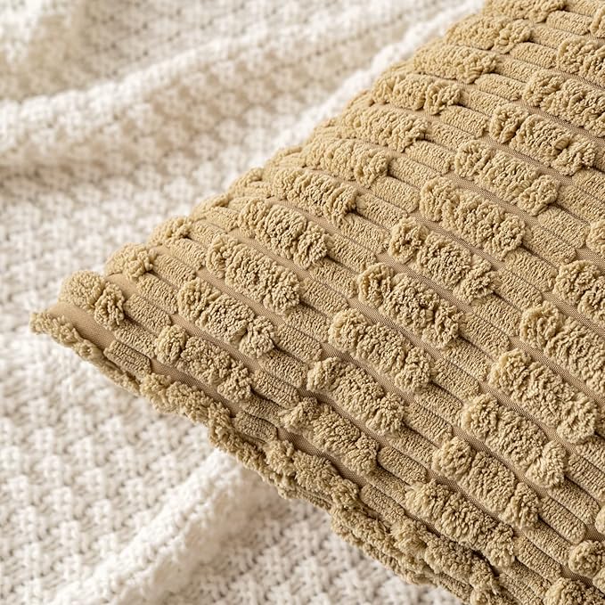 MIULEE Pack of 2 Corduroy Decorative Throw Pillow Covers 16x16 Inch Soft Boho Striped Pillow Covers Modern Farmhouse Home Decor for Sofa Living Room Couch Bed Khaki