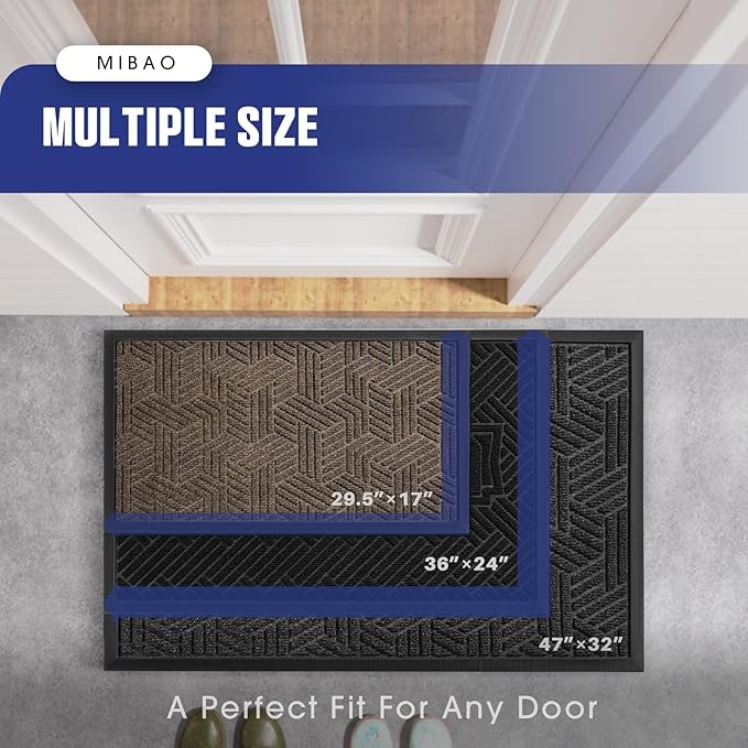 Mibao Front Door Mat Outside Entrance, Durable Outdoor Indoor Mat, Low Profile Heavy Duty Doormat, Non-Slip, Traps Dirt and Moisture, Easy Clean Patio Porch Entryway Mat, 17" x 29.5", Brown