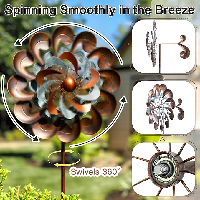 Wind Spinners for Yard and Garden Large, 84 Inch Wind Spinners Outdoor Metal, Wind Sculptures & Spinners Birthday Gifts for Family or Friends(Classical Flower)