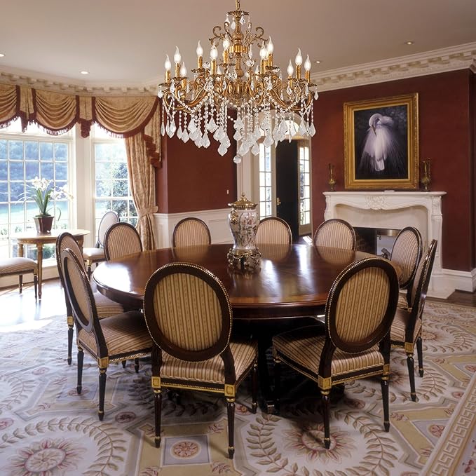 Vintage 10 Arms Crystal Chandelier Candle Light Fixture for Dining Room Living Room Bedroom Hallway Entryway Antique Gold Finish (34"-15 Lights)