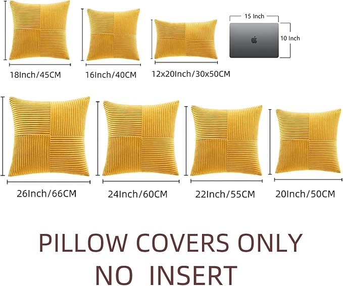 Fancy Homi 2 Packs Sunflower Yellow Spring Decorative Throw Pillow Covers 18x18 Inch for Living Room Couch Bed Sofa, Gold Yellow Home Decor, Soft Corss Corduroy Patchwork Textured Cushion Case 45x45cm