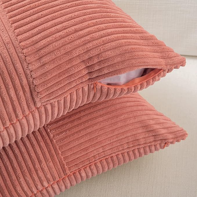 Fancy Homi 2 Packs Coral Lumbar Decorative Throw Pillow Covers 12x20 Inch for Living Room Couch, Rustic Farmhouse Boho Home Decor, Soft Striped Corduroy Rectangle Accent Peach Cushion Case 30x50 cm