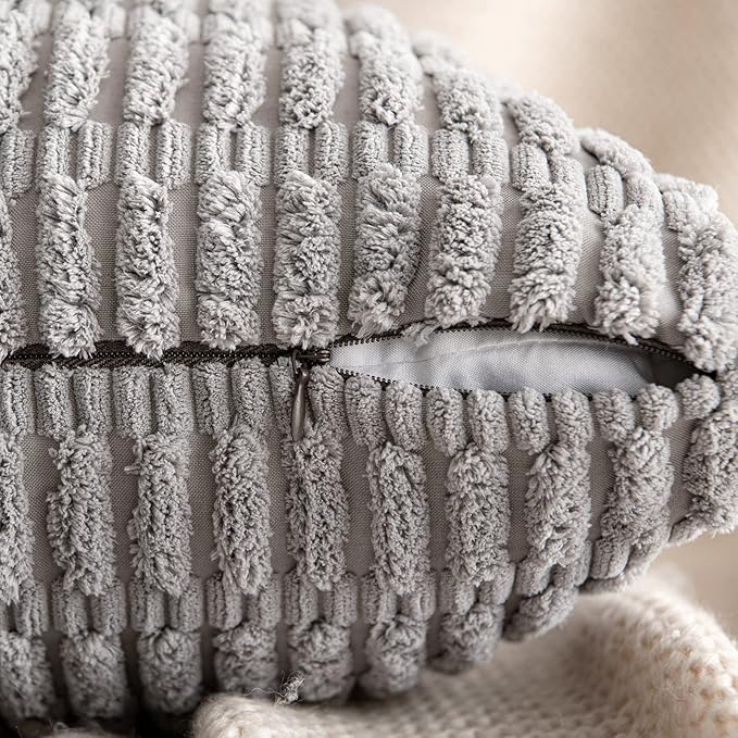 MIULEE Pack of 2 Corduroy Decorative Euro Sham Throw Pillow Covers 24x24 Inch Soft Boho Striped Pillow Covers Modern Farmhouse Home Decor for Sofa Living Room Couch Bed Light Grey