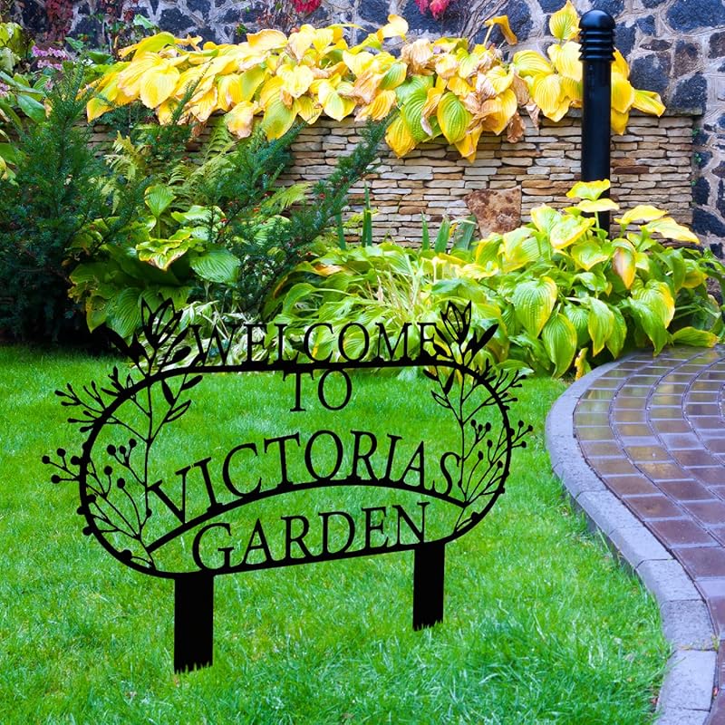 Personalized Metal Garden Sign with Stake, Custom Garden Decor for Outdoor, Custom Family Name Sign, Patio Decorations, Lawn Art, Farmhouse Decorative, Housewarming Gift (CstmDesign3)