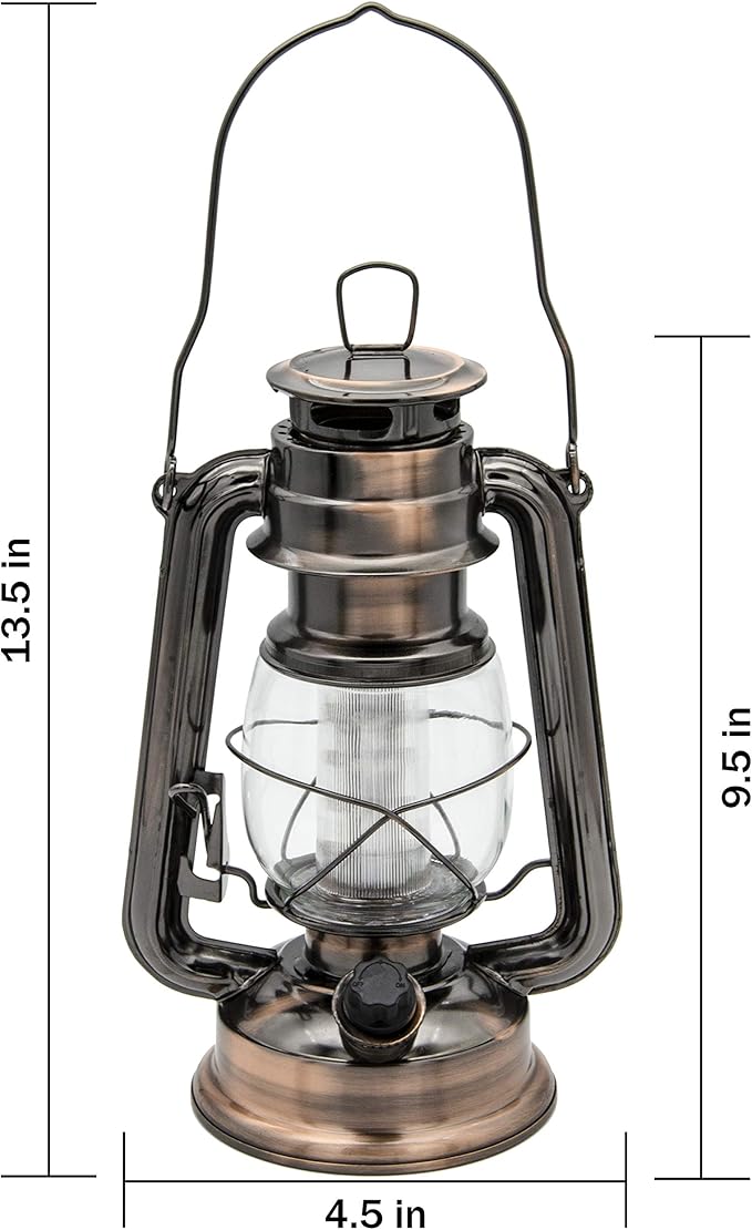 YAKii LED Vintage Lantern Metal Hanging Hurricane 12 LED Dimmer Switch Cold White Battery Operated Power Outage Indoor Camping Lighting Outdoor Brooklyn (Copper 2 Pack)