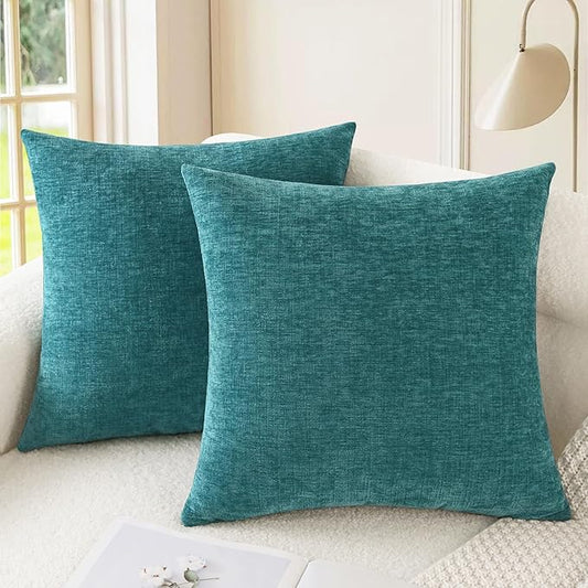 CaliTime Throw Pillow Covers Decorative 24 X 24 Inches Pack of 2 Cozy Chenille Cushion Cases for Couch Sofa Bed Living Room Home Teal