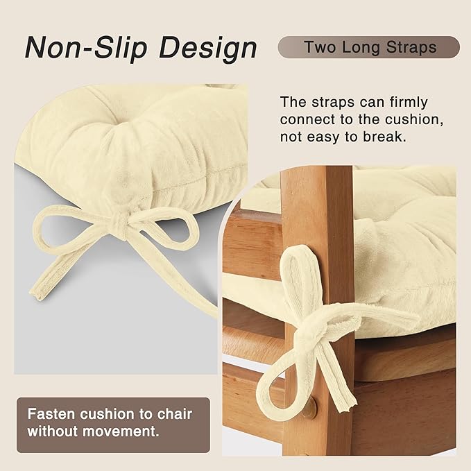 OVOV Chair Cushions for Dining Chairs Set of 6 Tufted Indoor Chair Pads with Ties Soft Square Seat Cushions for Kitchen Chairs 15.5"x15.5",White