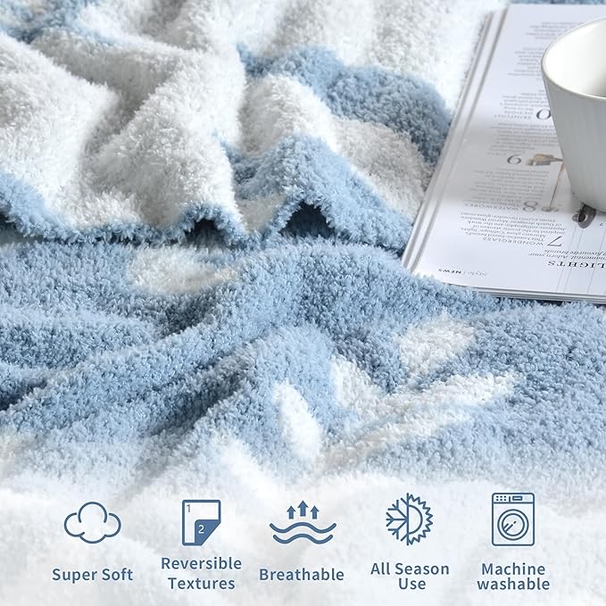 Leaf Pattern Throw Blanket Soft Cozy Spring Blanket for Bed, Couch, Sofa Lightweight Breathable Stylish Seasonal Home Decor Blanket Dusty Blue 50x60 Inches