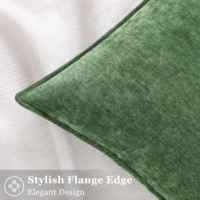 decorUhome Christmas Couch Throw Pillow Covers 16x16 Set of 2, Decorative Soft Euro Neutral Chenille Pillow Covers with Elegant Design for Sofa Bed Living Room Home Decor, Moss Green