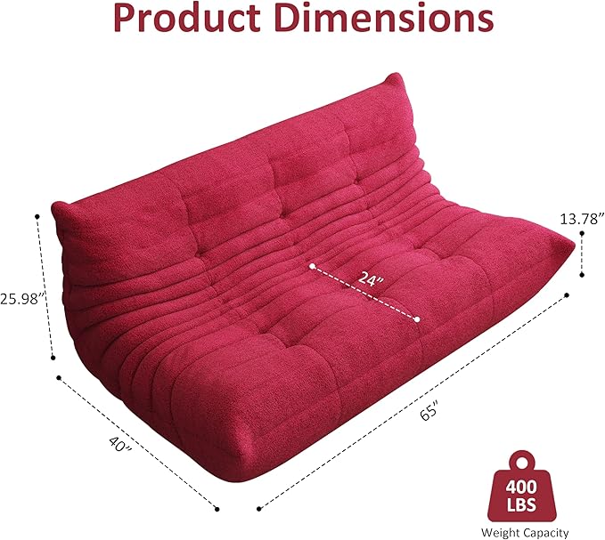 Bean Bag Chair, Oversized Bean Bag Chair for Living Room, Fireside Chair for Adults with Memory Foam Filled, Big Accent Lounge Floor Sofa for Reading, Relax, No Assembly Required. (Burgundy 3-Seater)