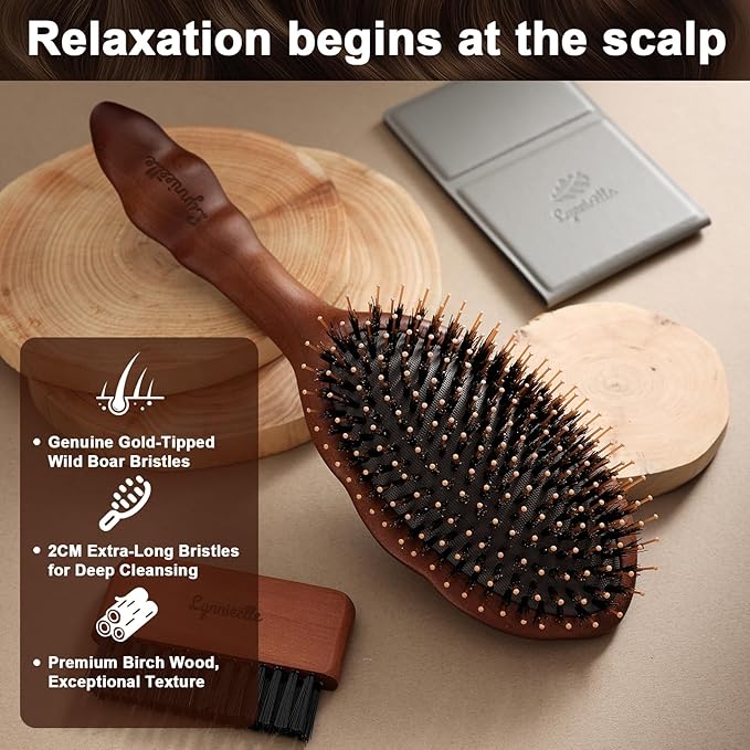 Premium Solid Wood Hair Brush, Nylon & Boar Bristle With Cushion Base, Exquisite Design, Detangling Hairbrush for all hair types