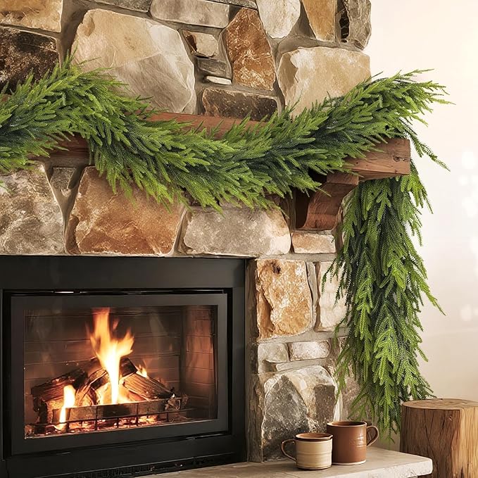 Artificial Norfolk Pine Garland - Faux Christmas Garland Fake Green Garland for Fireplace,Table, Stairs, Mantle, Window,Indoor Outdoor,Home,Holiday Decor (1 PCS,16 FT)