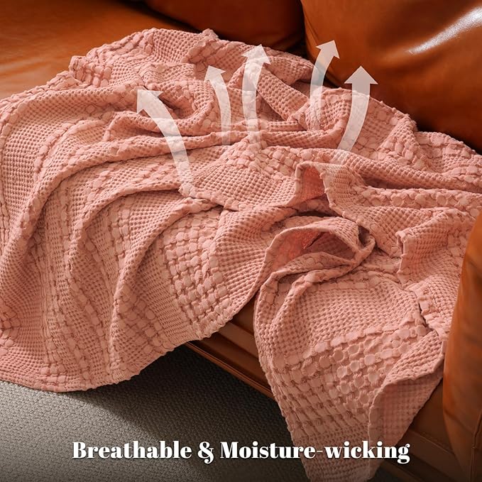 PHF 100% Cotton Waffle Weave Blanket Twin Size, Soft Lightweight Breathable Cozy Summer Blankets for Bed, Luxury Aesthetic Woven Bedding for Home Decor, 66"x90", Canyon Clay