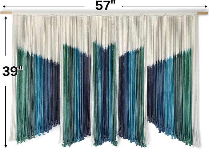 IOWER Macrame Wall Hanging Dip-Dyed 59" Wx37 L Craftsmanship Fiber Yarn Wall Art Boho Macrame Wall Decor