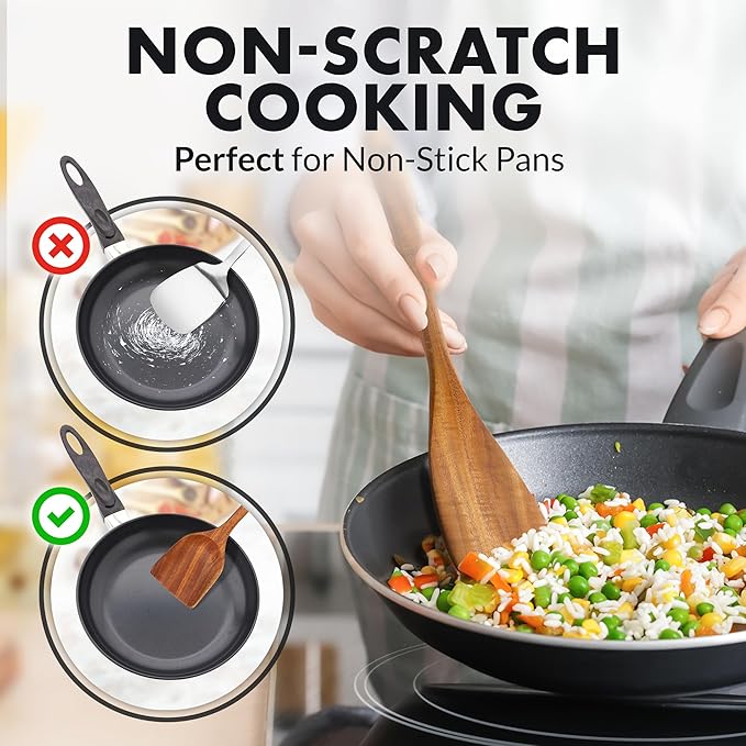 Zulay Kitchen Premium 8-Piece Wooden Spoons - Smooth Finish, Natural Teak Wood, Non-Stick, Handmade